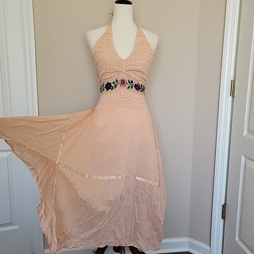 Halter Midi Dress Size S Pink Ballet Babydoll Flowly Fairy  Empire Waist NWT